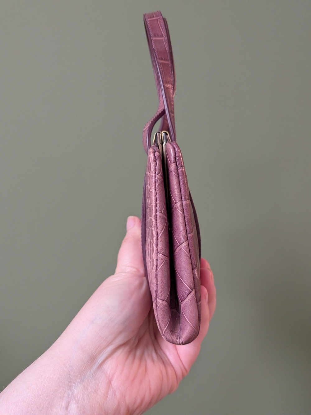 Club Monaco Croc-Embossed Purple Top-Handle Kisslock Mini Bag - Picture 6 of 12